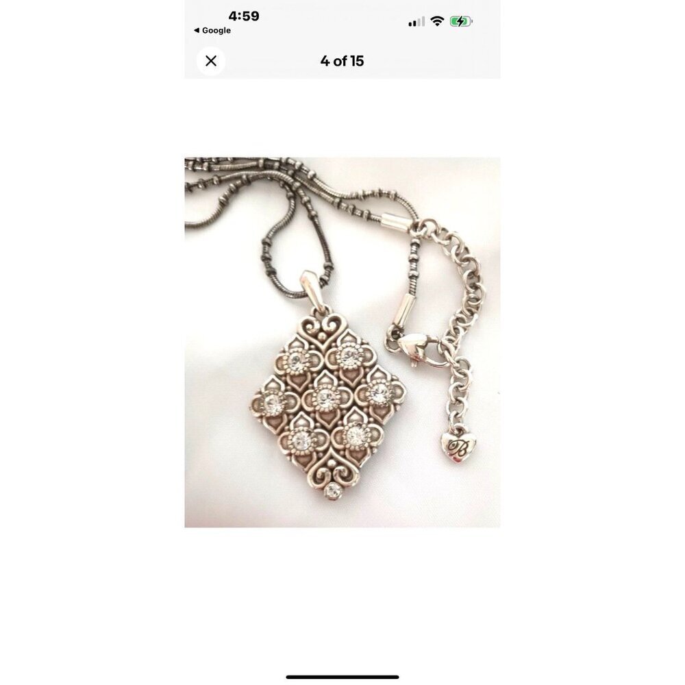 Brighton Fleur de Lis Necklace Silver Tone Swarovski Crystals Fashion/Costume